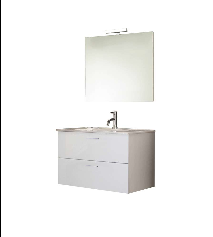 MOBILE BAGNO SOSPESO "ALICE" CON 2 CASSETTONI BIANCO LUCIDO, 80X47X53 CM